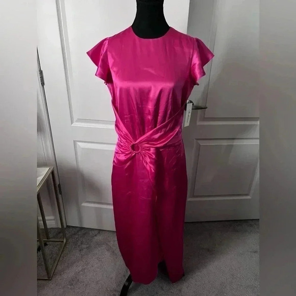 NWT | Shoshanna | Quinn Satin Jacquard Midi Dress in Raspberry | Size 6 - Picture 8 of 12